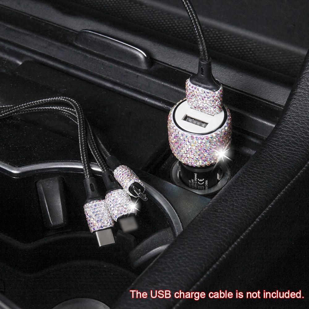 Car Charger Bling Diamond Dual USB Car Adapter Safety Hammer Handmade Rhinestones Crystal Car Decorations