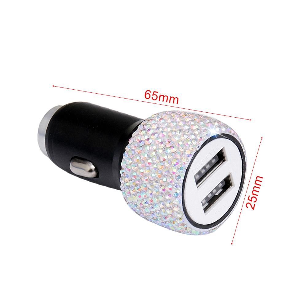 Car Charger Bling Diamond Dual USB Car Adapter Safety Hammer Handmade Rhinestones Crystal Car Decorations
