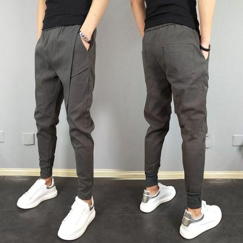 Casual Cotton Pants Up Ankle For Mens Fitness Street Clothing Summer Black Color