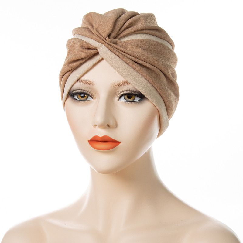 Women Splicing Color Cross Twist Muslim Turban Bonnet