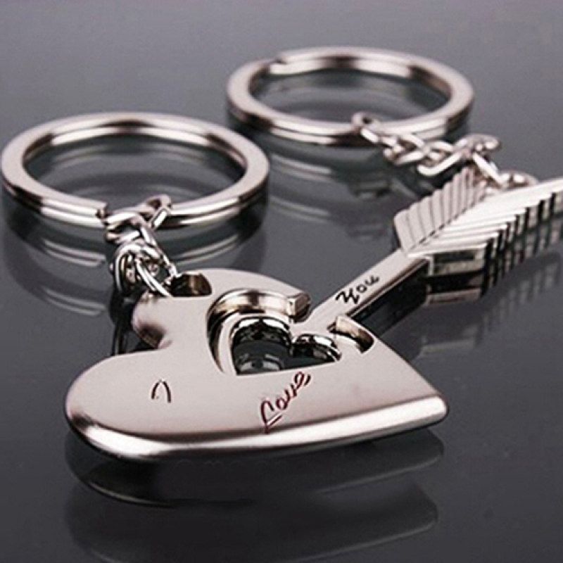 2Pcs/Set Fashion Love You Heart Arrow Couple Keychain Car-