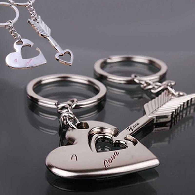 2Pcs/Set Fashion Love You Heart Arrow Couple Keychain Car-