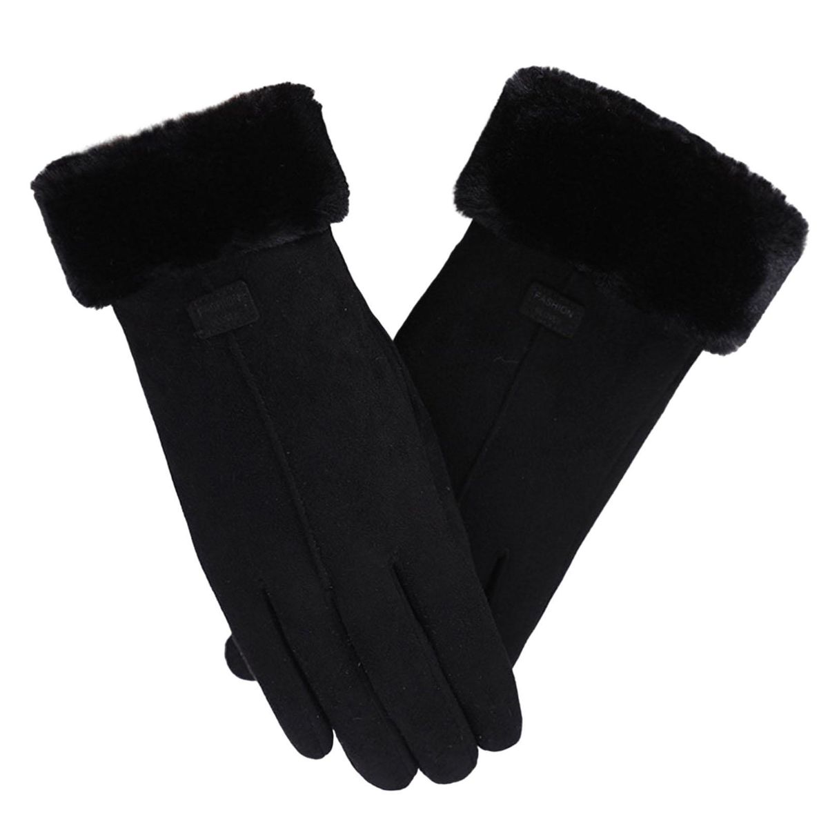1 Pair Winter Women Winter Fluffy Cuffs Touch Screen Driving Black