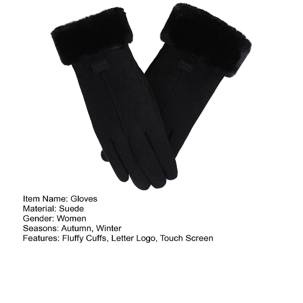 1 Pair Winter Women Winter Fluffy Cuffs Touch Screen Driving Black