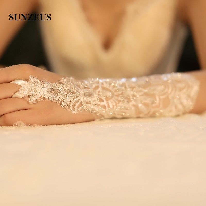Wedding Assesoires Fingerless Bridal Gloves Silver Sequins