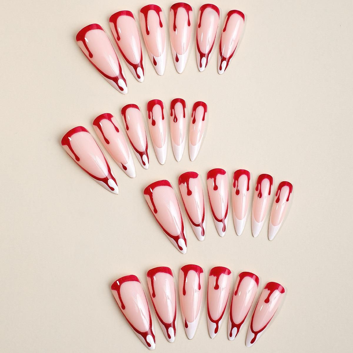 Halloween Day Long Pointed Nail Tips with Detachable Fake Blood Drops