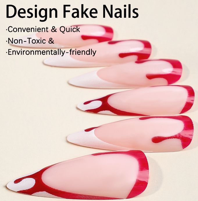 Halloween Day Long Pointed Nail Tips with Detachable Fake Blood Drops