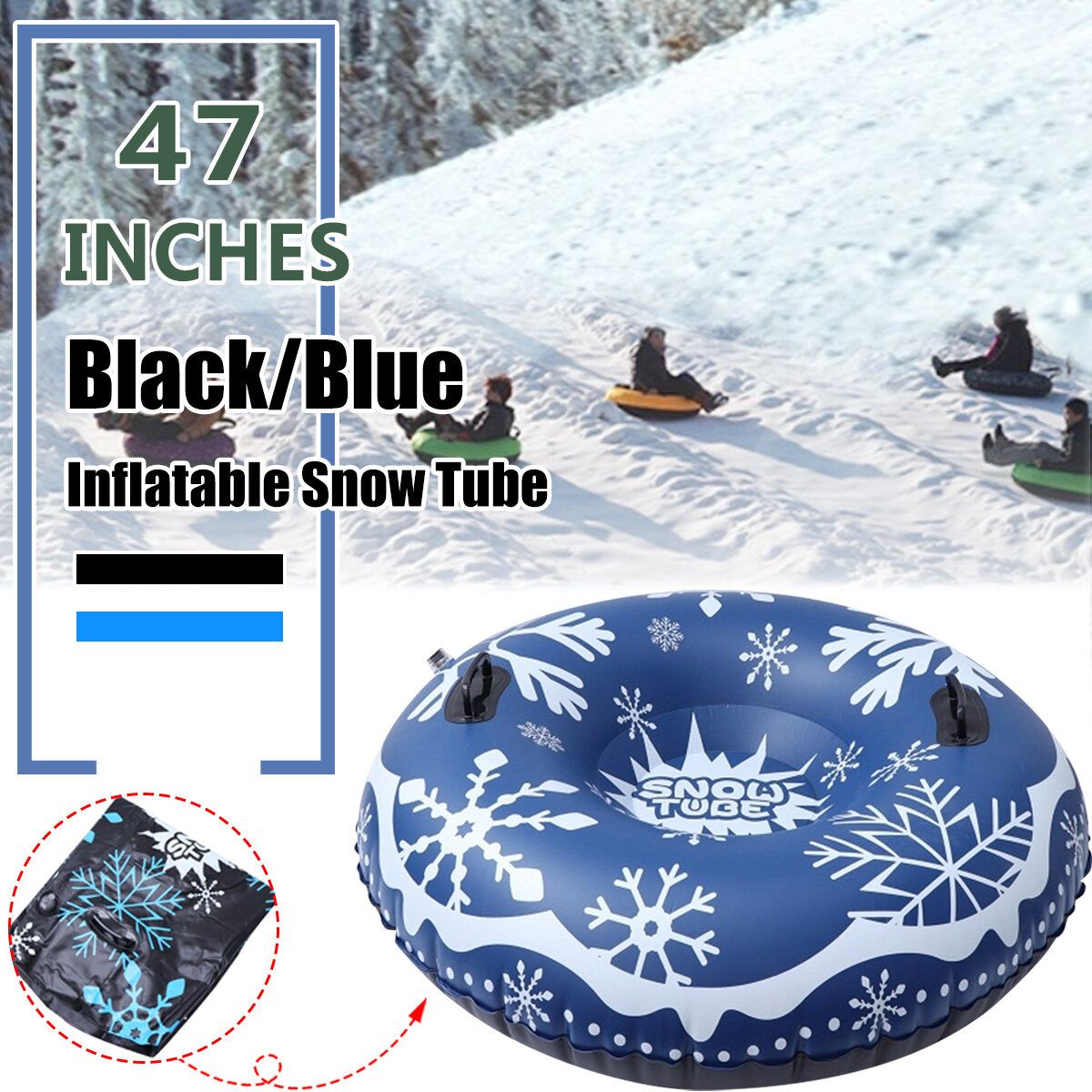 Inflatable Snow Tubes For Family With 2 Higher Handles Heavy Duty Snow Sled For Adults 47 Inches -- Black / Blue Blue