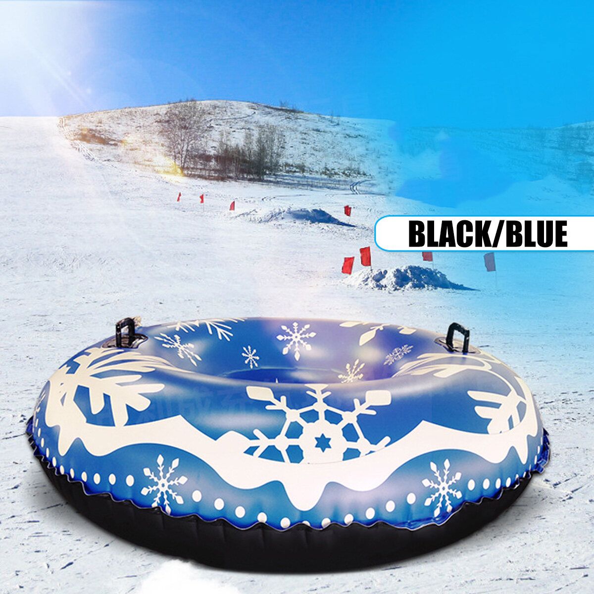 Inflatable Snow Tubes For Family With 2 Higher Handles Heavy Duty Snow Sled For Adults 47 Inches -- Black / Blue Blue