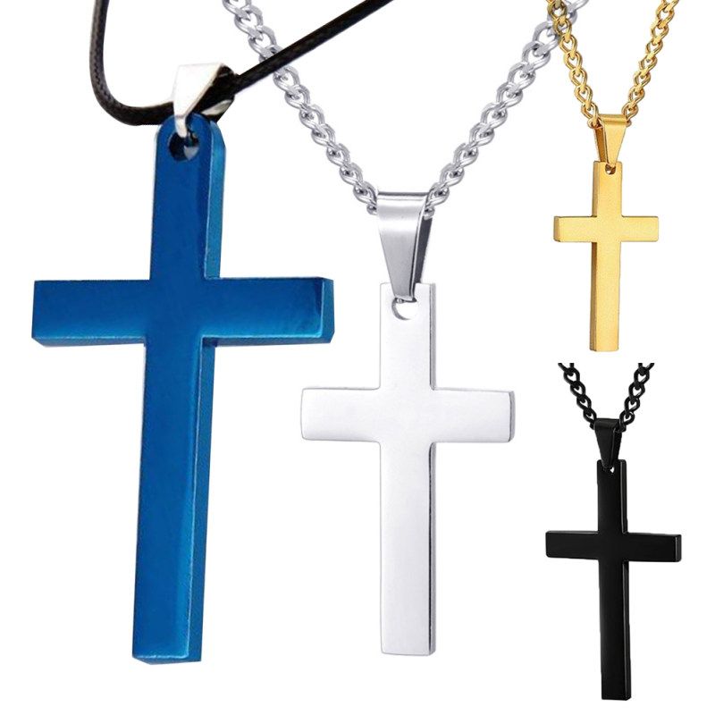 Fashion Men Simple Cross Pendant Alloy Necklace Chain-Black
