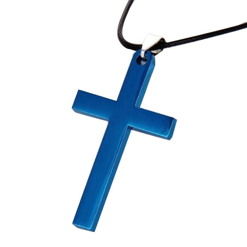Fashion Men Simple Cross Pendant Alloy Necklace Chain-Black