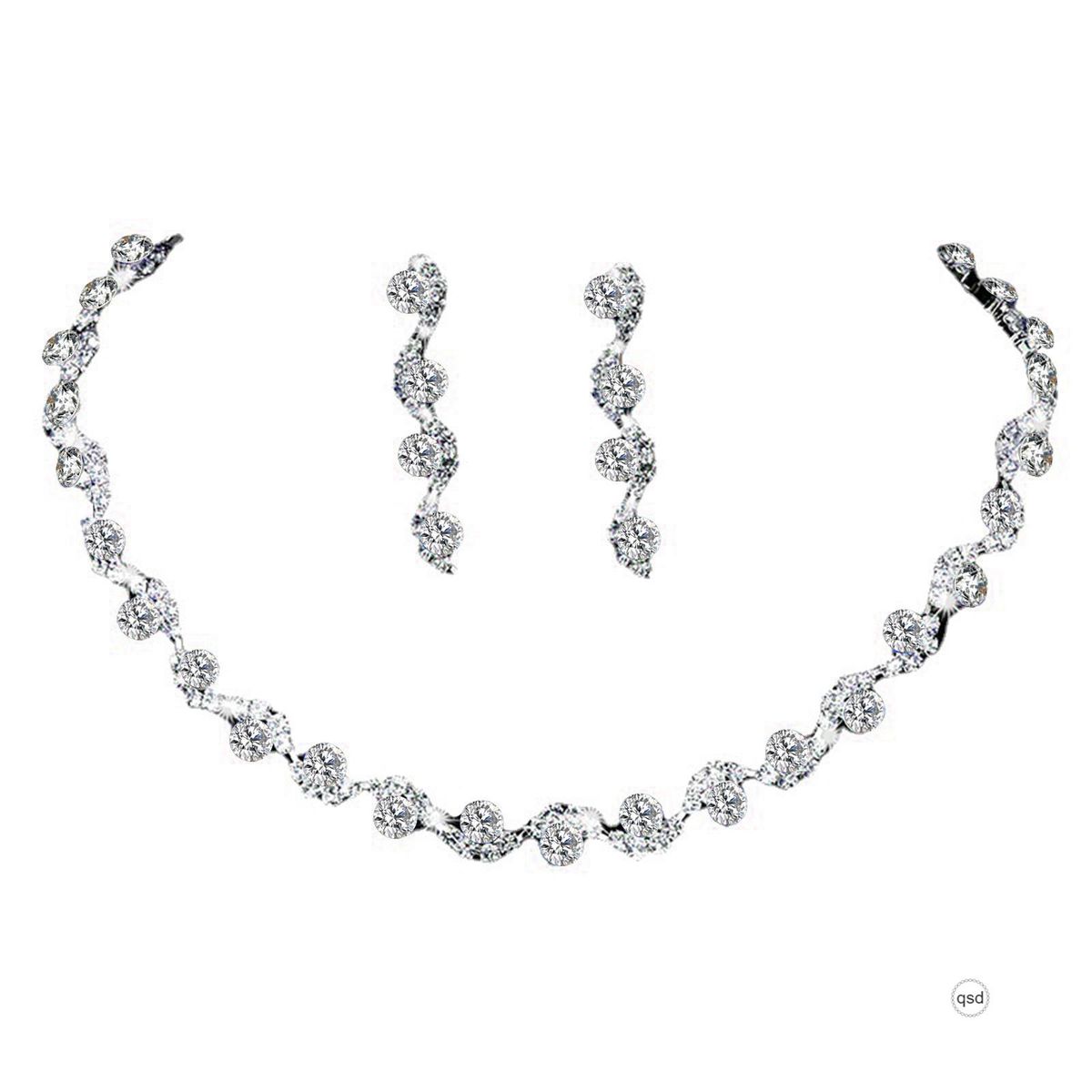 Bride Rhinestone Necklace And Earring Set Stylish Charming