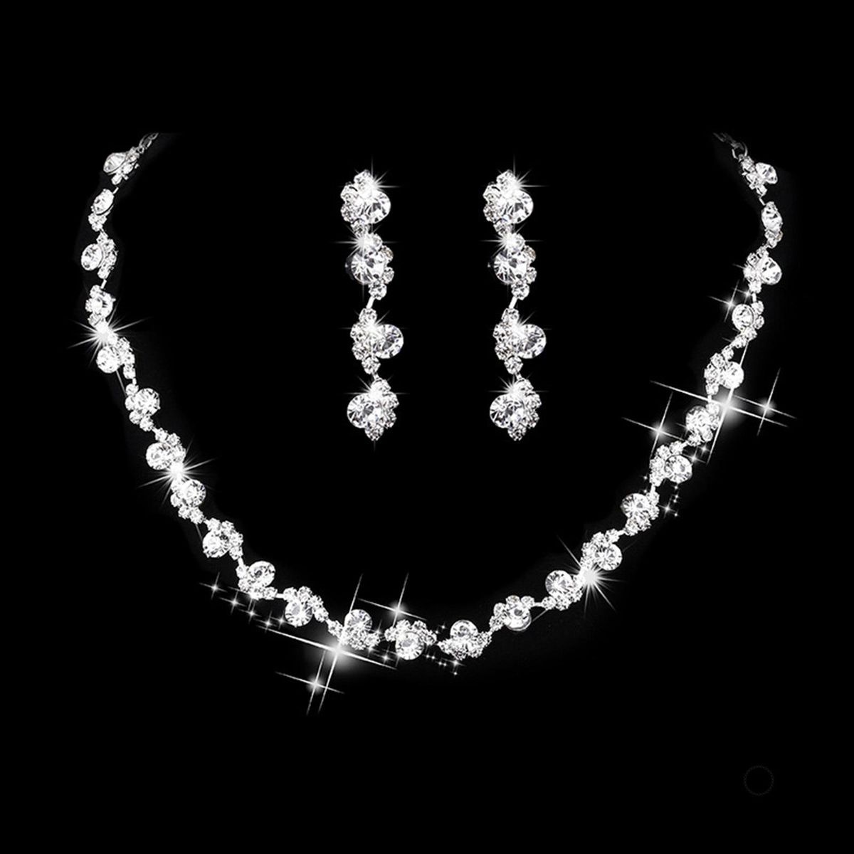 Bride Rhinestone Necklace And Earring Set Stylish Charming