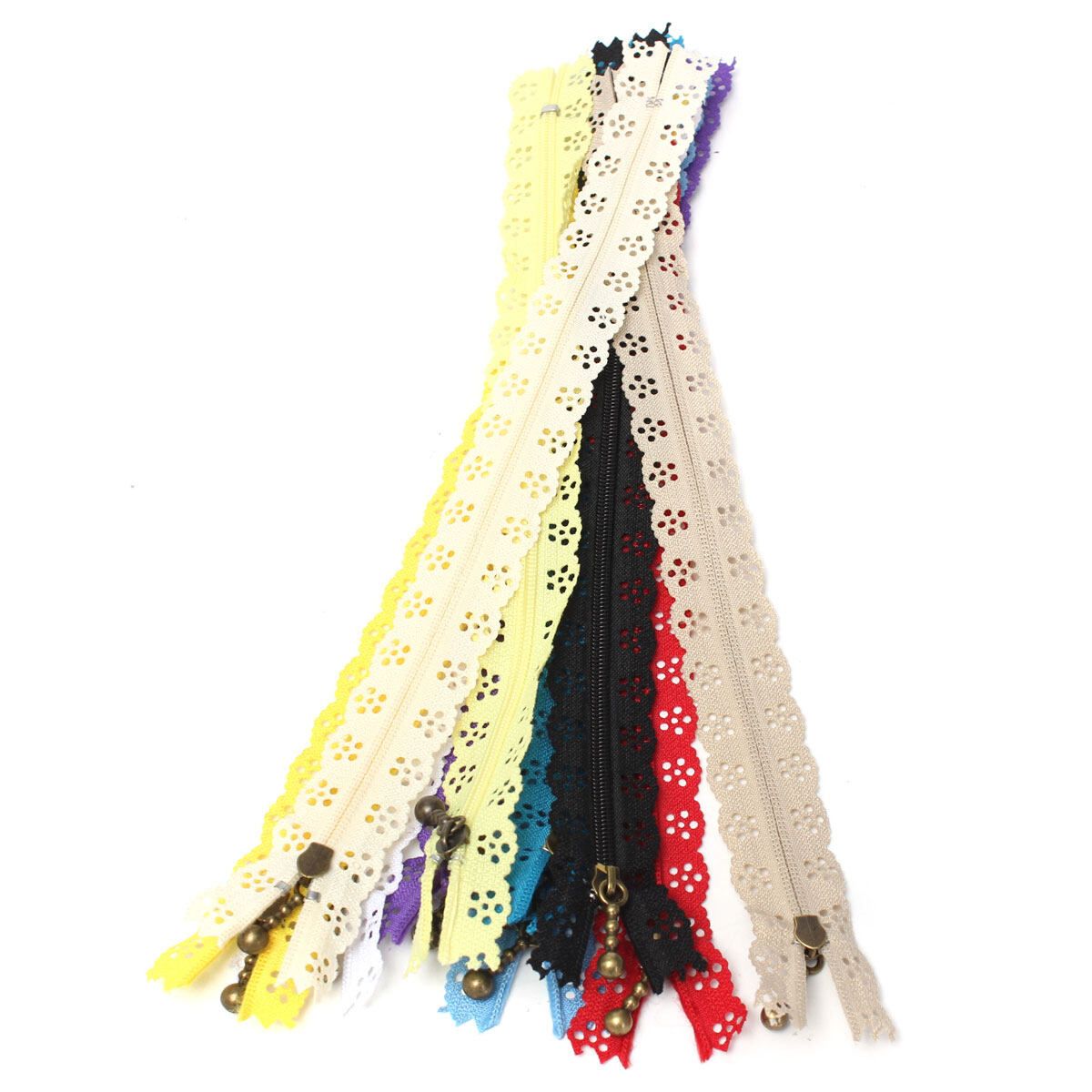 10x Nylon Mixed Lace Edge Zipper Puller For Tailor Sewer DIY Craft Decor 25cm 25cm