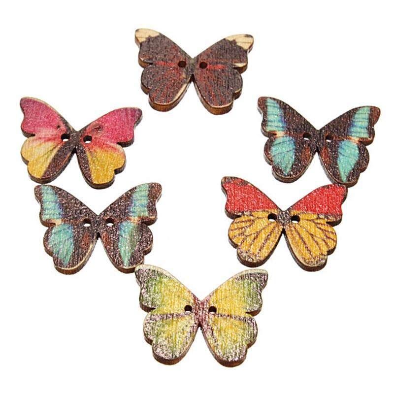 50pcs 2 Holes Mixed Butterfly Wooden Buttons Sewing Scrapbooking Xmas Cardmaking