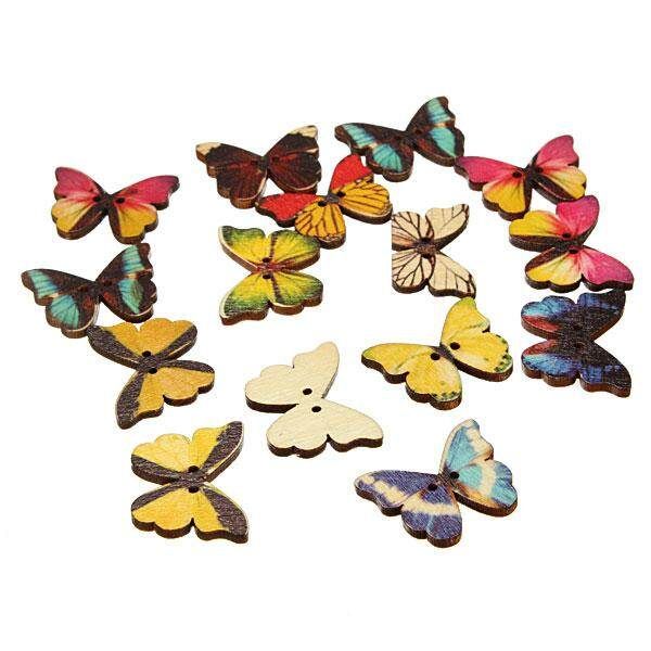 50pcs 2 Holes Mixed Butterfly Wooden Buttons Sewing Scrapbooking Xmas Cardmaking