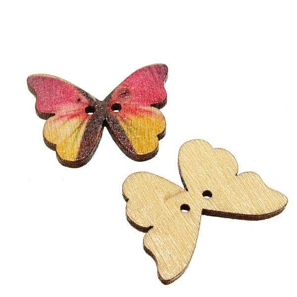 50pcs 2 Holes Mixed Butterfly Wooden Buttons Sewing Scrapbooking Xmas Cardmaking
