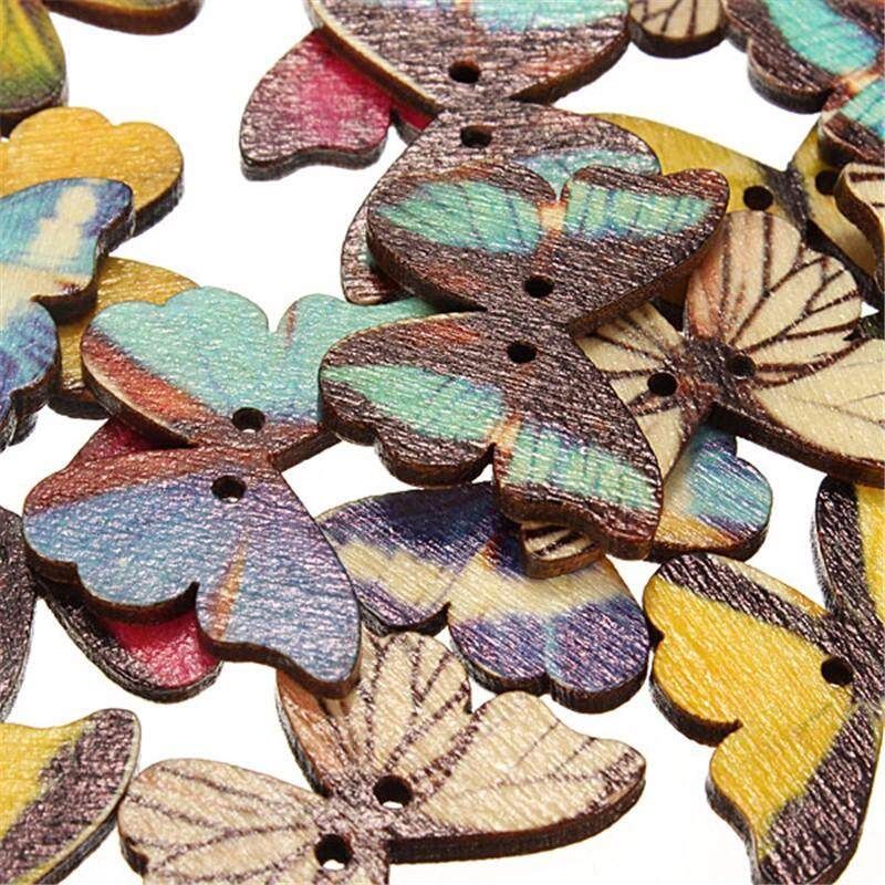 50pcs 2 Holes Mixed Butterfly Wooden Buttons Sewing Scrapbooking Xmas Cardmaking