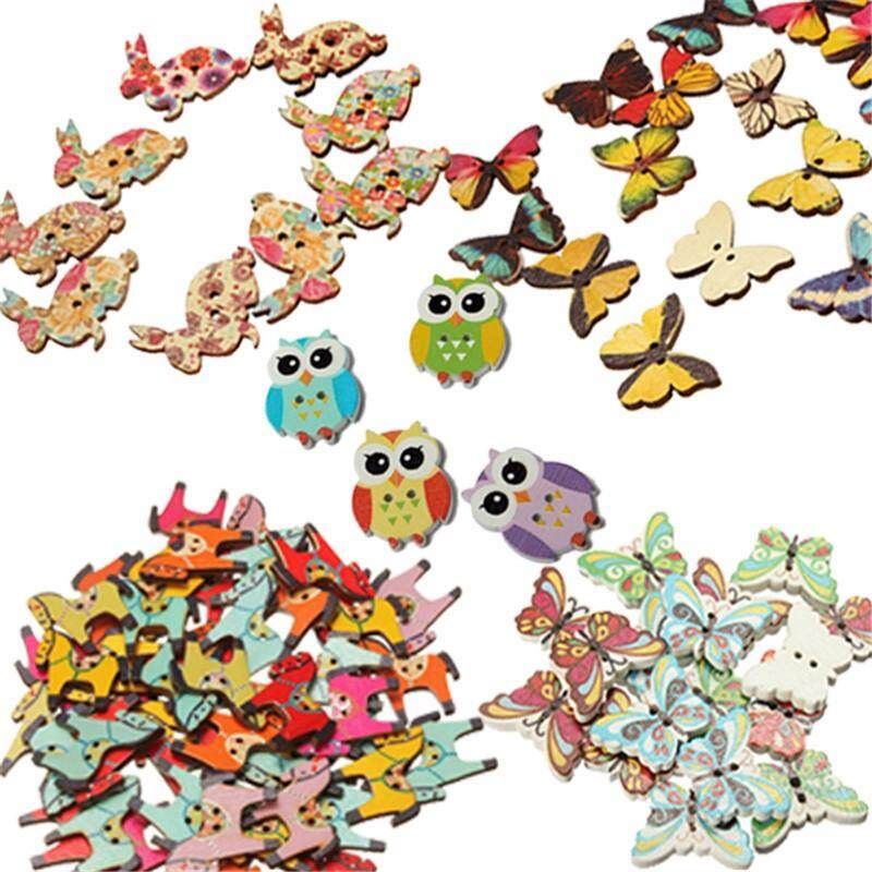 50pcs 2 Holes Mixed Butterfly Wooden Buttons Sewing Scrapbooking Xmas Cardmaking