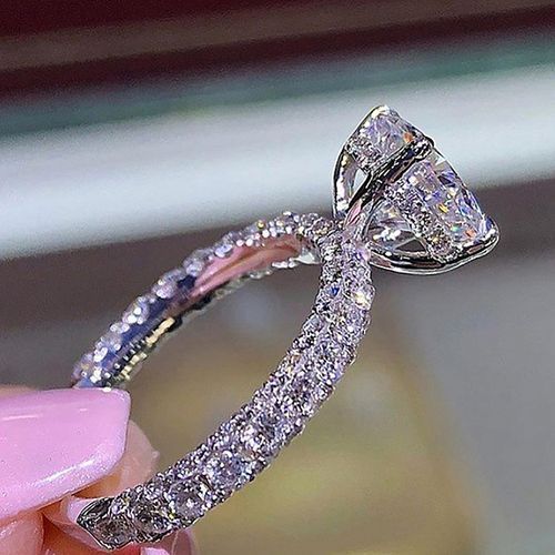 Diamond Round Princess Engagement Ring Silver