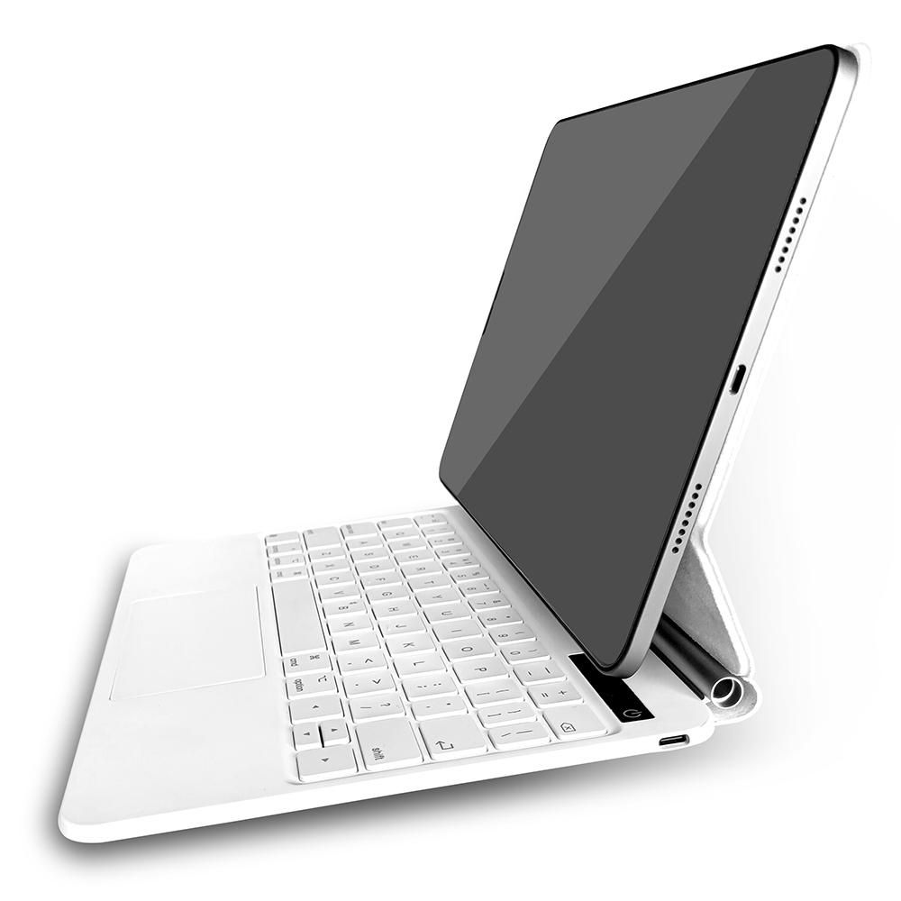 BT Magnetic Suction Touch Control Keyboard with Protective Shell Compatible with iPad Pro 12.9'' 2018-2021 White(with Backlight)
