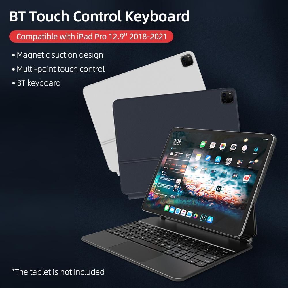 BT Magnetic Suction Touch Control Keyboard with Protective Shell Compatible with iPad Pro 12.9'' 2018-2021 White(with Backlight)