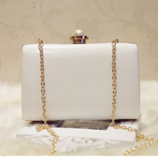 White Women Leather Evening Bag Dinner Party Lady Wedding Flower Clutch Purse