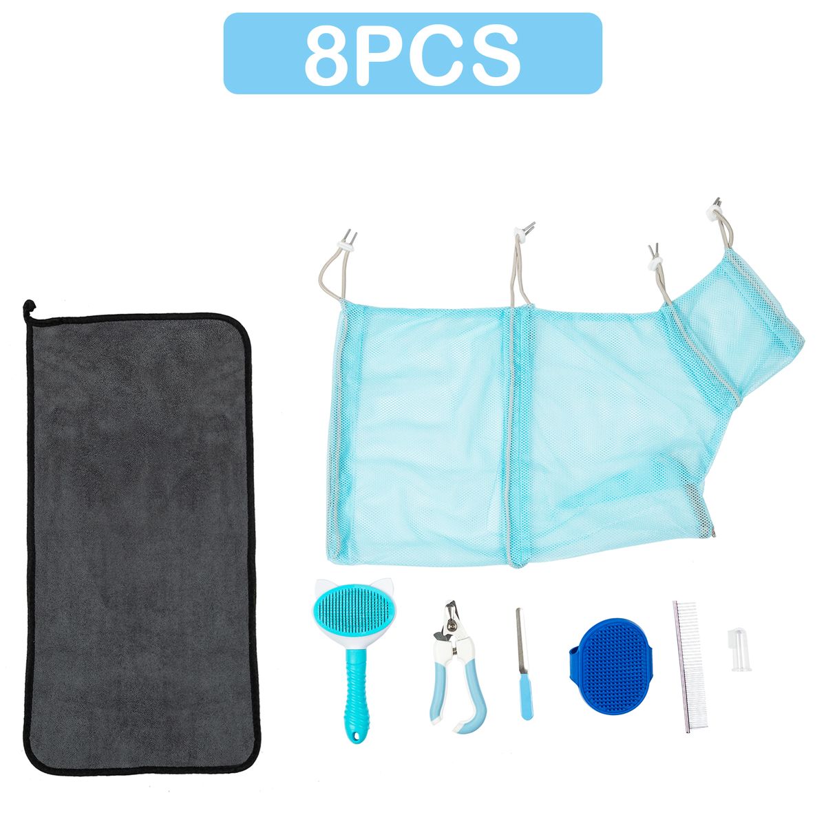 8 PCS Cat-Bathing Bag Set Pet Trimmer Comb Anti-bite