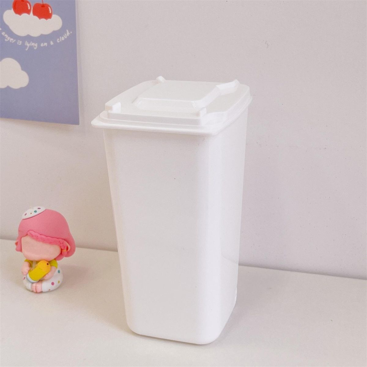 Pen Storage Container Desk Small Trash Can Pencil Case White