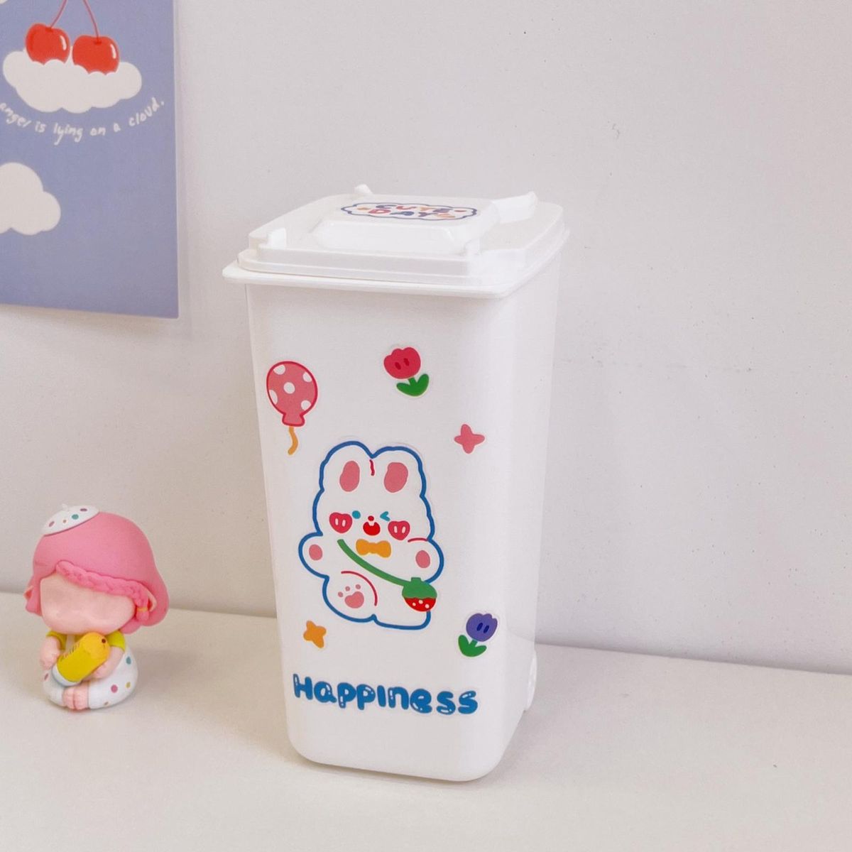 Pen Storage Container Desk Small Trash Can Pencil Case White