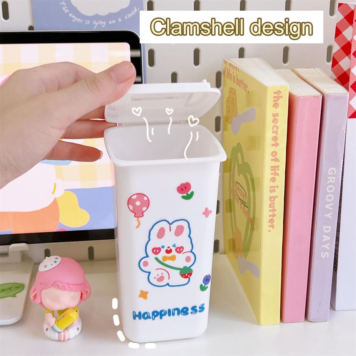 Pen Storage Container Desk Small Trash Can Pencil Case White