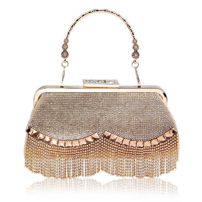 Women Evening Clutch Bag Crystal Rhinestone Wedding Tassel Evening Bag
