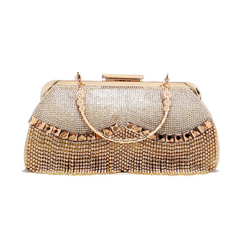 Women Evening Clutch Bag Crystal Rhinestone Wedding Tassel Evening Bag