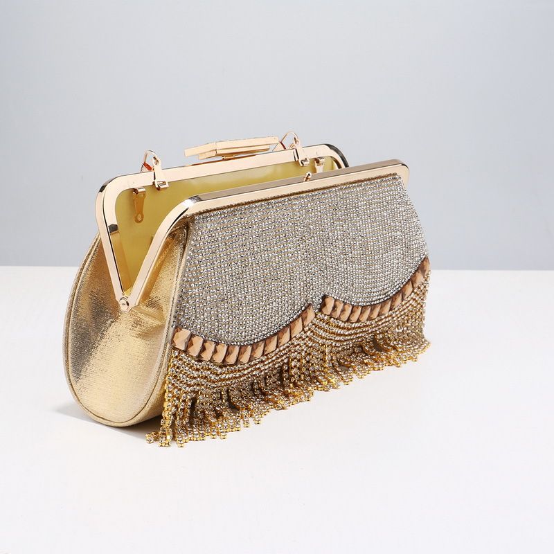 Women Evening Clutch Bag Crystal Rhinestone Wedding Tassel Evening Bag