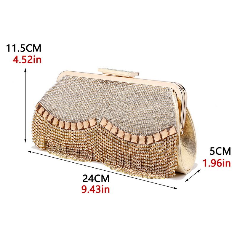 Women Evening Clutch Bag Crystal Rhinestone Wedding Tassel Evening Bag