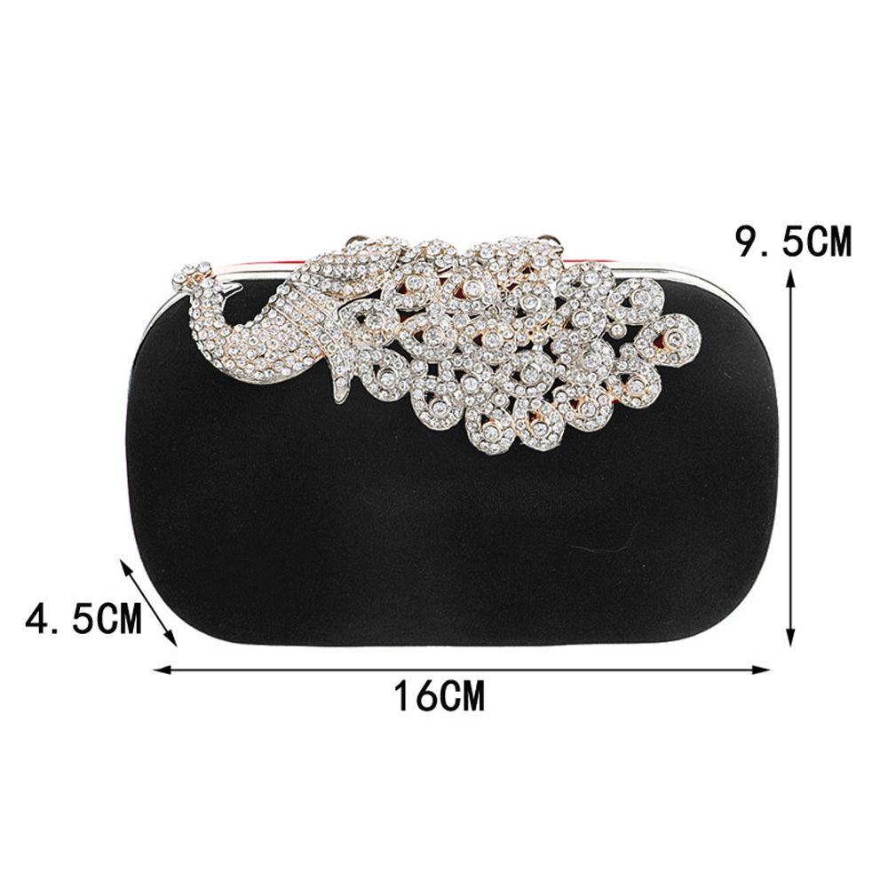 Women Evening Clutch Bag Rhinestone Peacock Wedding Bridal Purse-Black