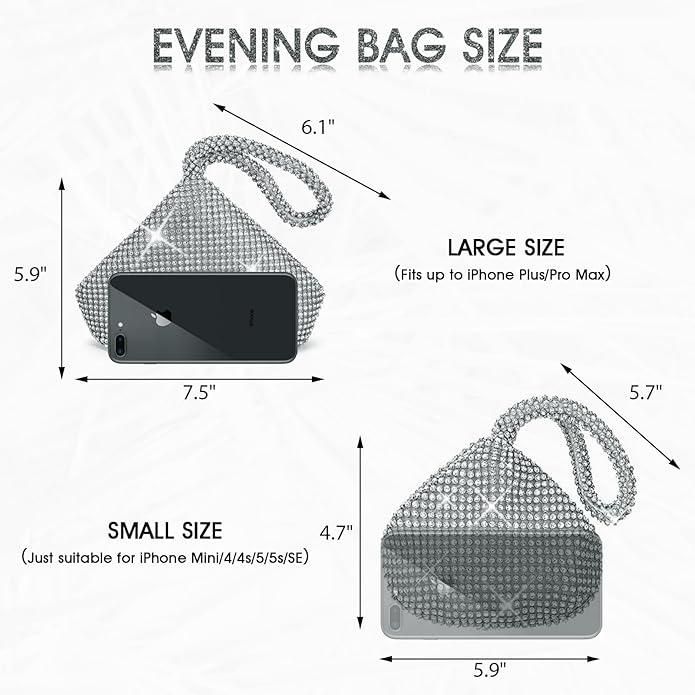 Women Rhinestone Trihedral Clutch Evening Bag Bling Zipper Wedding Purse (Silver)