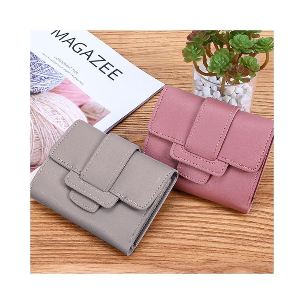 Women Solid Color Trifold Short Wallet Cash Black