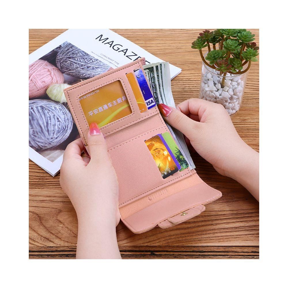 Women Solid Color Trifold Short Wallet Cash Black