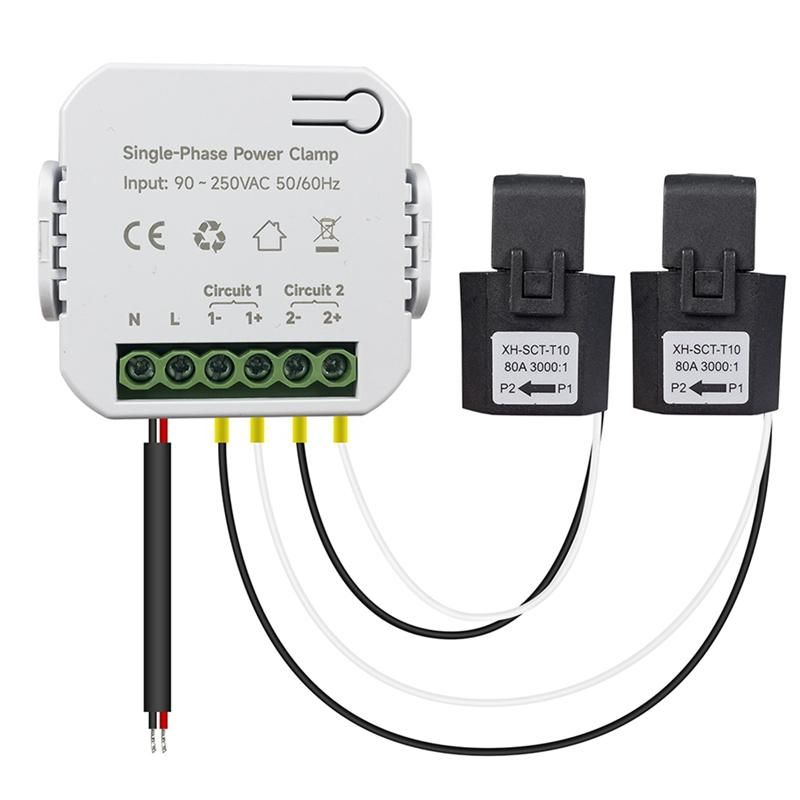Tuya Smart WiFi Energy Meter 80A with Current Transformer Clamp KWh Power Monitor Electricity Statistics 90- 250V2CT