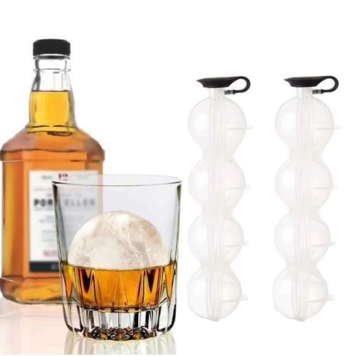 2Pcs 4 Hole Ice Hockey Silicone Mould 5.5cm Big Size Ball DIY Whiskey Wine Tail Ice Cube Maker Party Home Bar Kitchen Tool-Clear