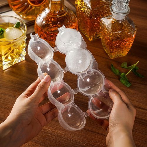 2Pcs 4 Hole Ice Hockey Silicone Mould 5.5cm Big Size Ball DIY Whiskey Wine Tail Ice Cube Maker Party Home Bar Kitchen Tool-Clear