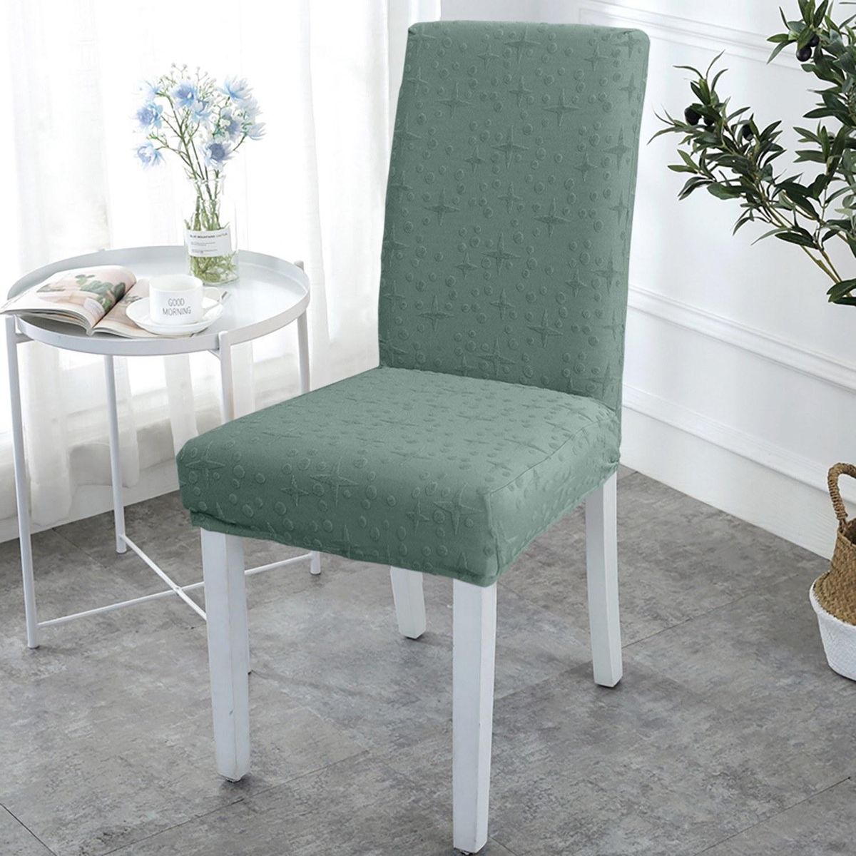 Dining Chair Slipcover, High Stretch Removable Chair Cover Washable Chair Seat Protector Cover, Jacquard Pattern, Chair Cover Slipcover for Home Party Hotel Wedding Ceremony, Green