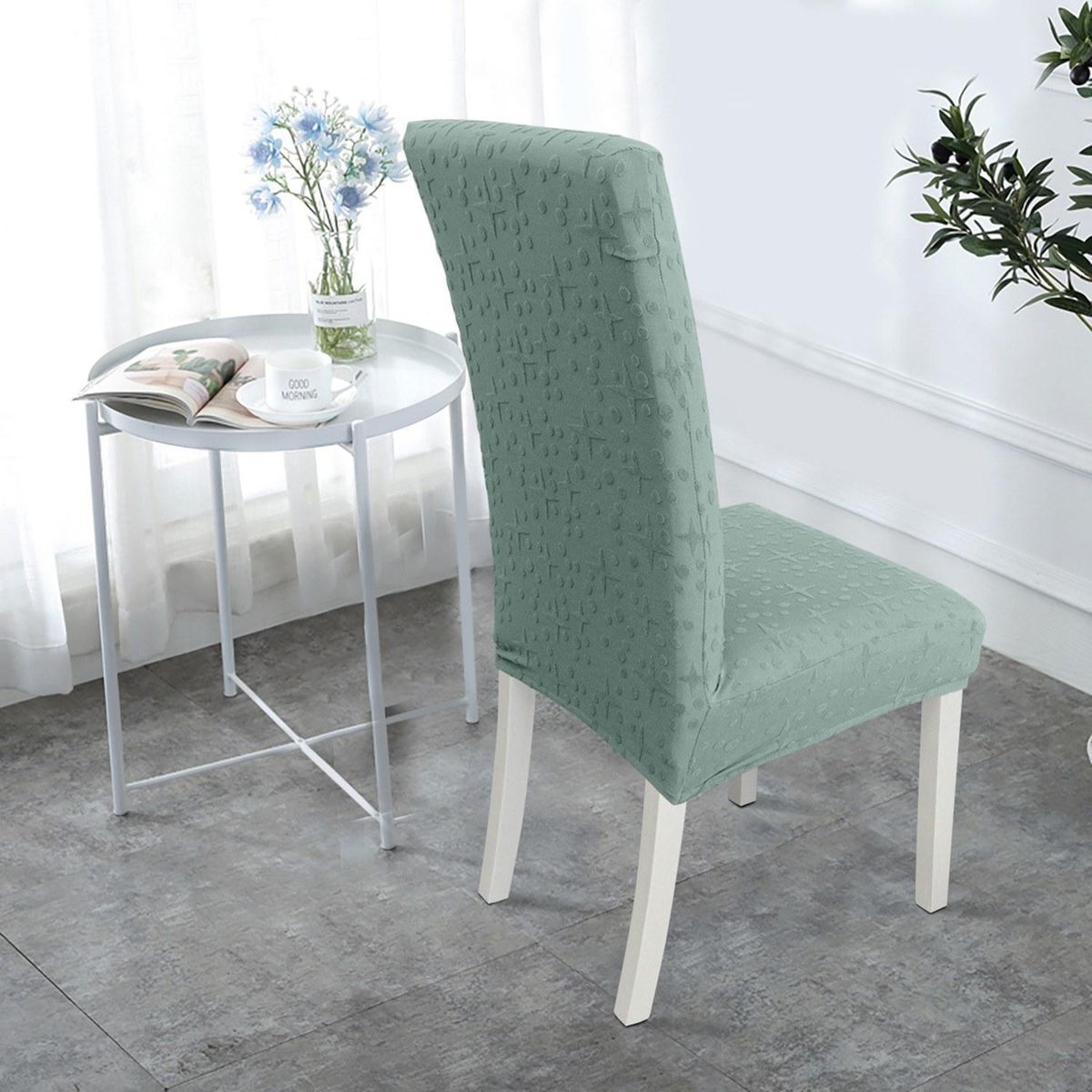 Dining Chair Slipcover, High Stretch Removable Chair Cover Washable Chair Seat Protector Cover, Jacquard Pattern, Chair Cover Slipcover for Home Party Hotel Wedding Ceremony, Green