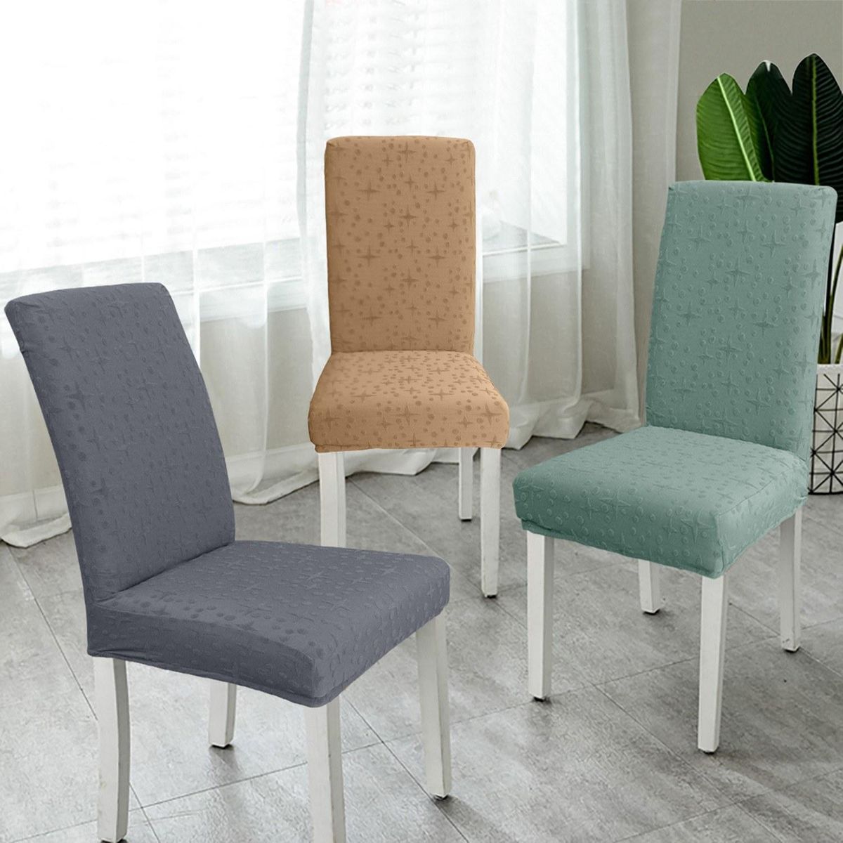 Dining Chair Slipcover, High Stretch Removable Chair Cover Washable Chair Seat Protector Cover, Jacquard Pattern, Chair Cover Slipcover for Home Party Hotel Wedding Ceremony, Green