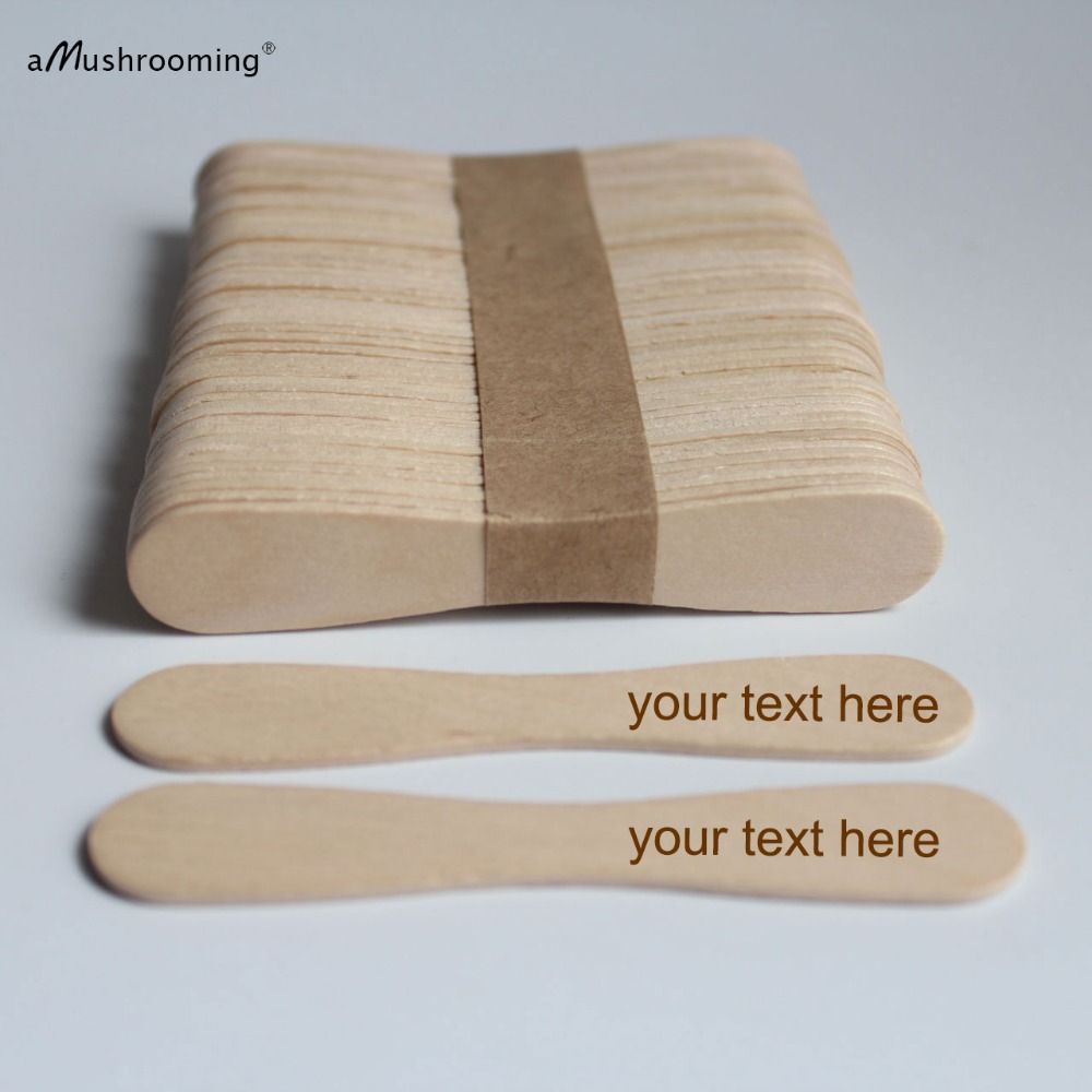 50/100 Plain Personalized Flat Ice Cream Scoops Birchwood Dessert Spoons Personalized Popsicle Sticks Icecream Party Disposable-laser Engraving