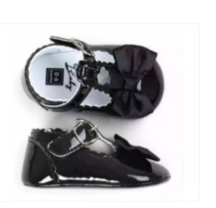 Newborn Baby Girls Party T-Bar Bowknot Shoes - Black