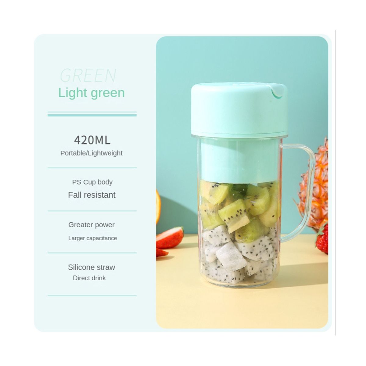 Electric Juicer Mini Portable Blender Fruit Mixers Extractors Multifunction Juice Maker Machine Blender with Straw Blue