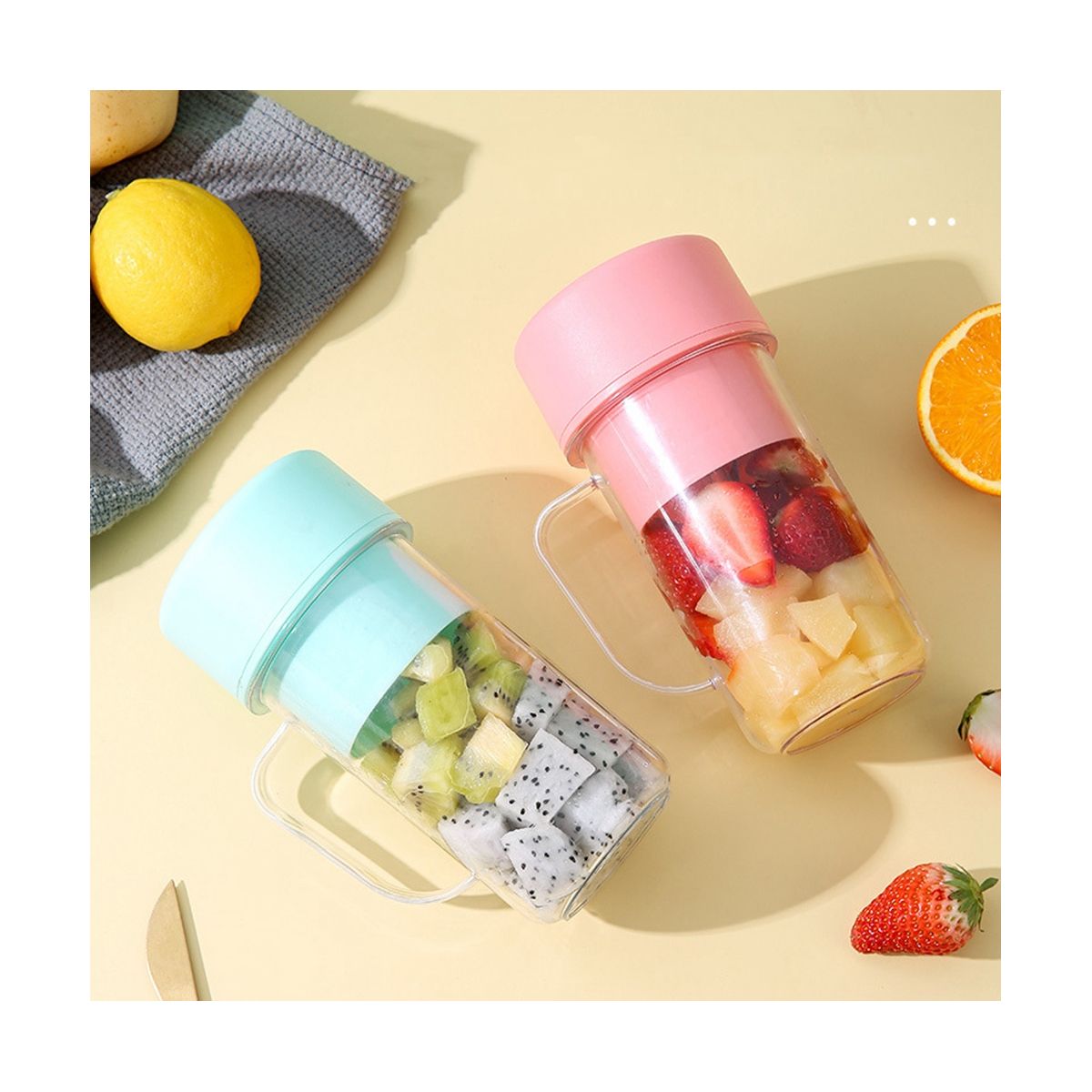 Electric Juicer Mini Portable Blender Fruit Mixers Extractors Multifunction Juice Maker Machine Blender with Straw Blue