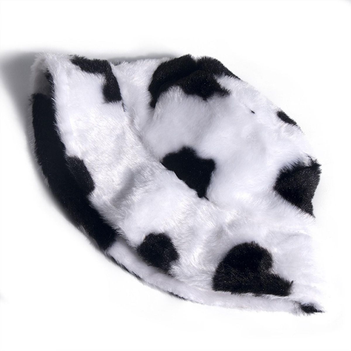 Cow Print Thickened Bucket Hat Plush Wide Brim Foldable-Cow